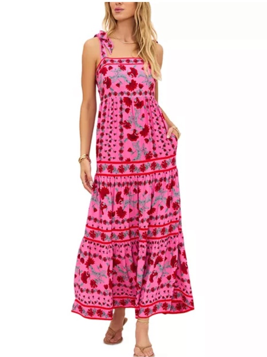 Beach Riot Dresses & Skirts - Beach Riot Hot Pink Floral Tie-Shoulder Maxi Dress